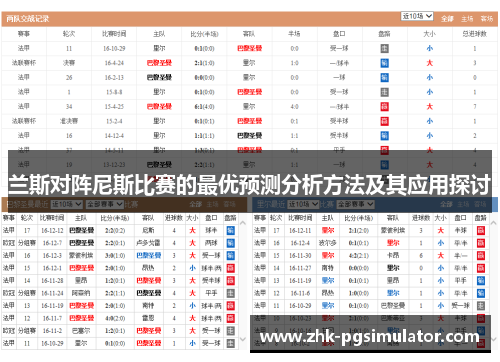 兰斯对阵尼斯比赛的最优预测分析方法及其应用探讨 兰斯对阵尼斯比赛的最优预测分析方法及其应用探讨